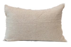 LINEN BLEND LUMBAR PILLOW WITH FRAYED EDGES - NATURAL