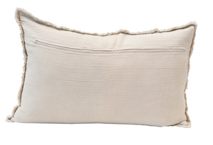 LINEN BLEND LUMBAR PILLOW WITH FRAYED EDGES - NATURAL